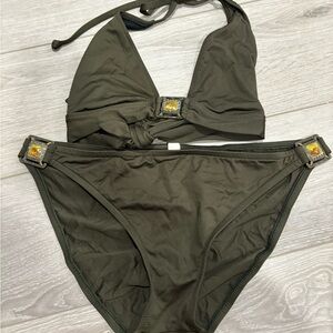 Olive Green Bikini with Jewel Accents